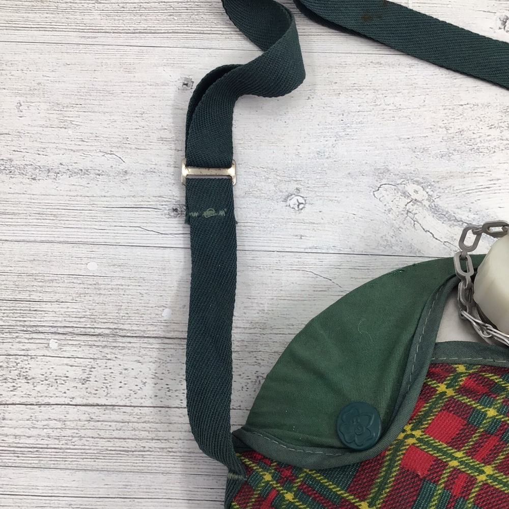 Vintage 1960s Girl Scouts 1 Quart Aluminum Canteen Green Plaid Cover & Strap - Picture 7 of 9